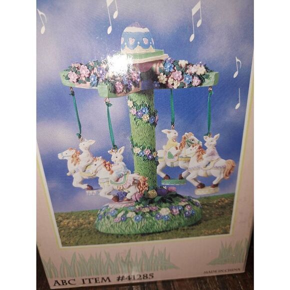 New Vintage 9" Musical Animated Rabbit Easter Bunny Carousel Figurine Music Box - Picture 3 of 8